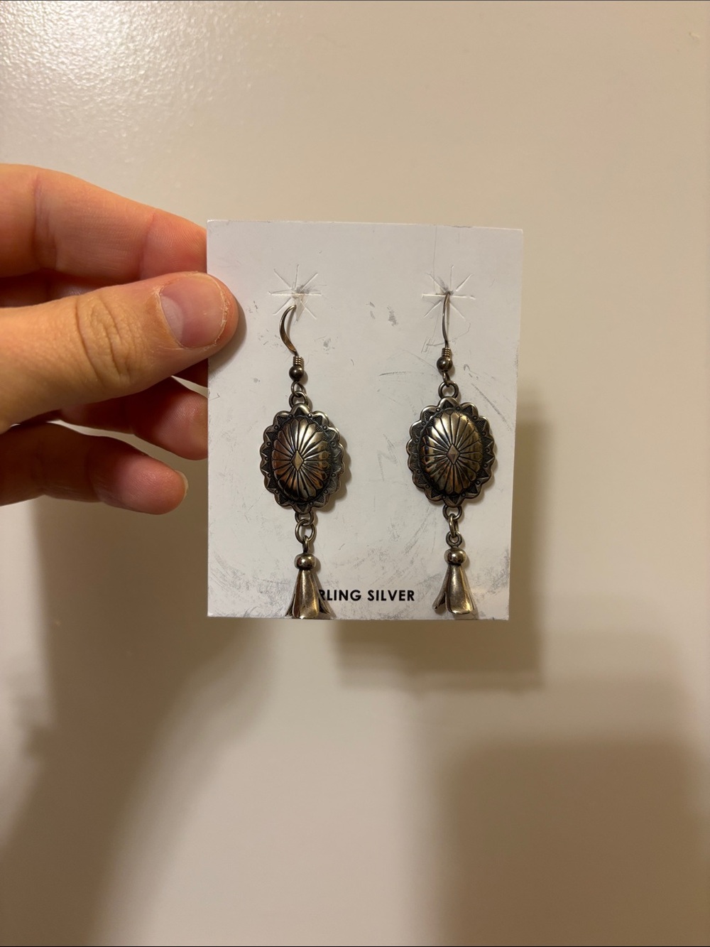 Sterling Silver Concho and Squash Blossom Dangle Earring